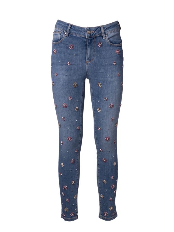 Fracomina Women's Skinny Regular Waist Jeans with Rhinestone