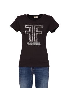 Fracomina T-Shirt da Donna a Manica Corta con Strass Logo