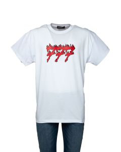 777 T-Shirt da Uomo a Manica Corta con Logo in Fiamme