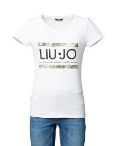 Liu Jo T-Shirt da Donna a Maniche Corte con Logo e Strass